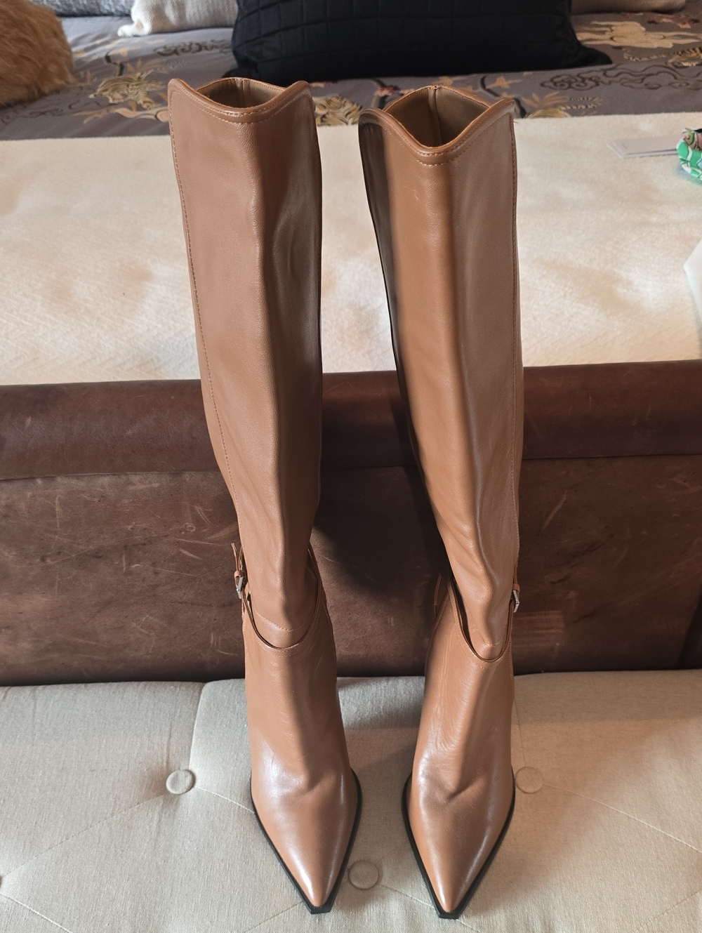 Reiss Tall Pointed-Toe Over-the-Knee Boots in Cognac